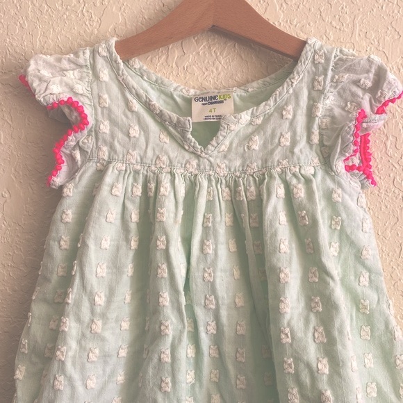 Genuine Kids OSHGOSH Guaze Dress in Mint with Pink Trim in Size 4T. - Picture 6 of 6